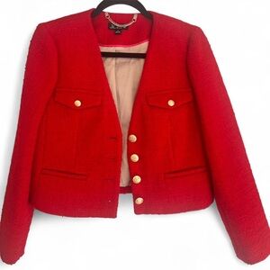 Chic Red Tweed jacket with Gold Buttons
